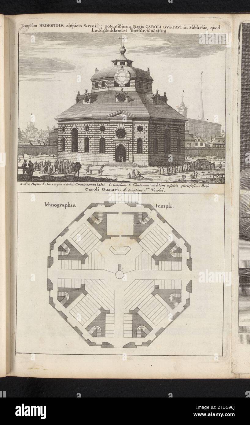 Vue de l'église Hedwig Eleonora à Stockholm, Willem Swidde, 1696 l'extérieur de l'église Hedwig Eleonora à Stockholm. Y compris le plan octogonal de l'Église. L'impression fait partie d'un album. Gravure de papier Suède. Stockholm. Église Hedwig Eleonora l'extérieur de l'église Hedwig Eleonora à Stockholm. Y compris le plan octogonal de l'Église. L'impression fait partie d'un album. Gravure de papier Suède. Stockholm. Église Hedwig Eleonora Banque D'Images