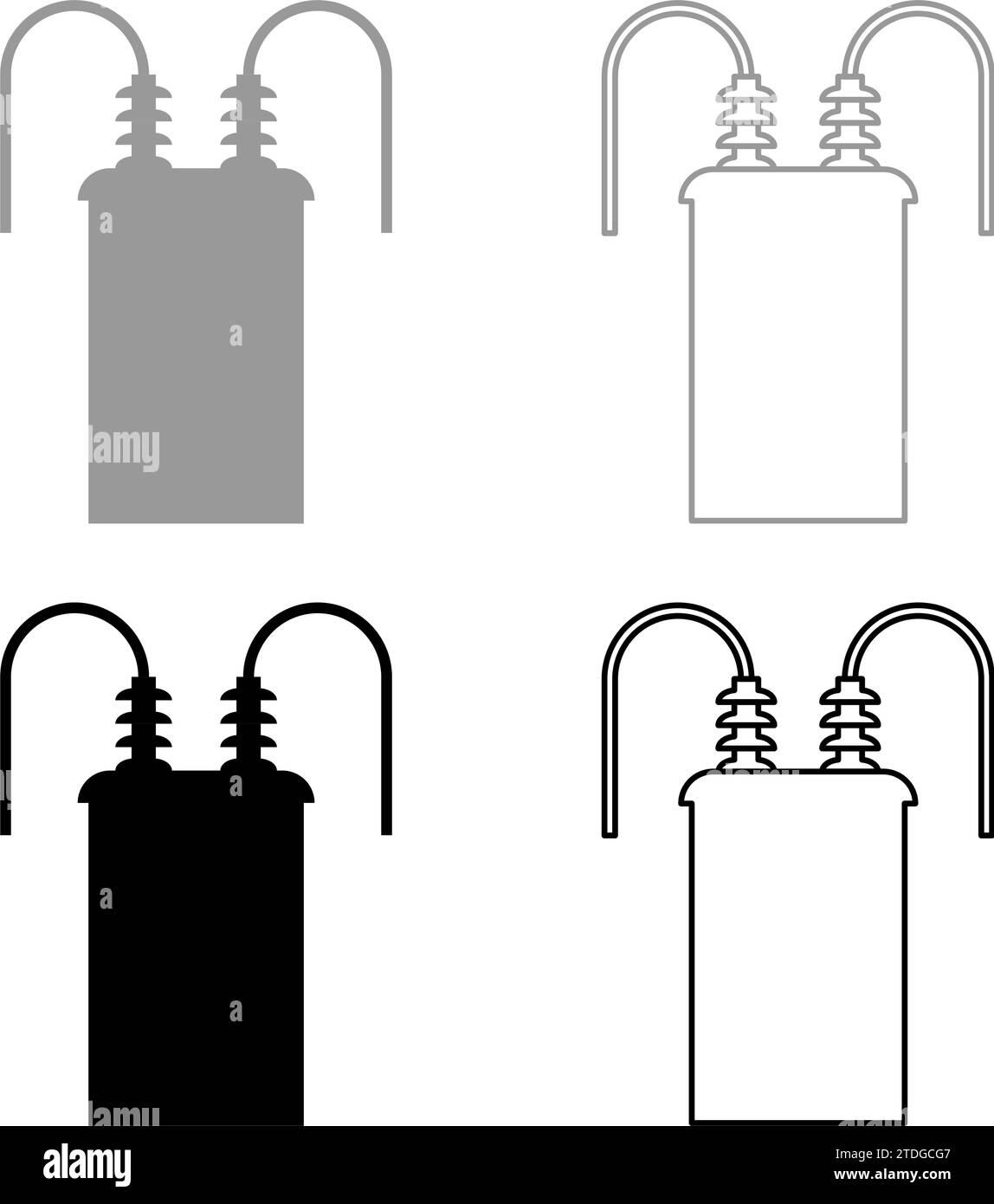 Transformateur électrique icône de jeu d'énergie de sous-station haute tension gris noir illustration vectorielle image ligne de contour de remplissage simple pleine Illustration de Vecteur