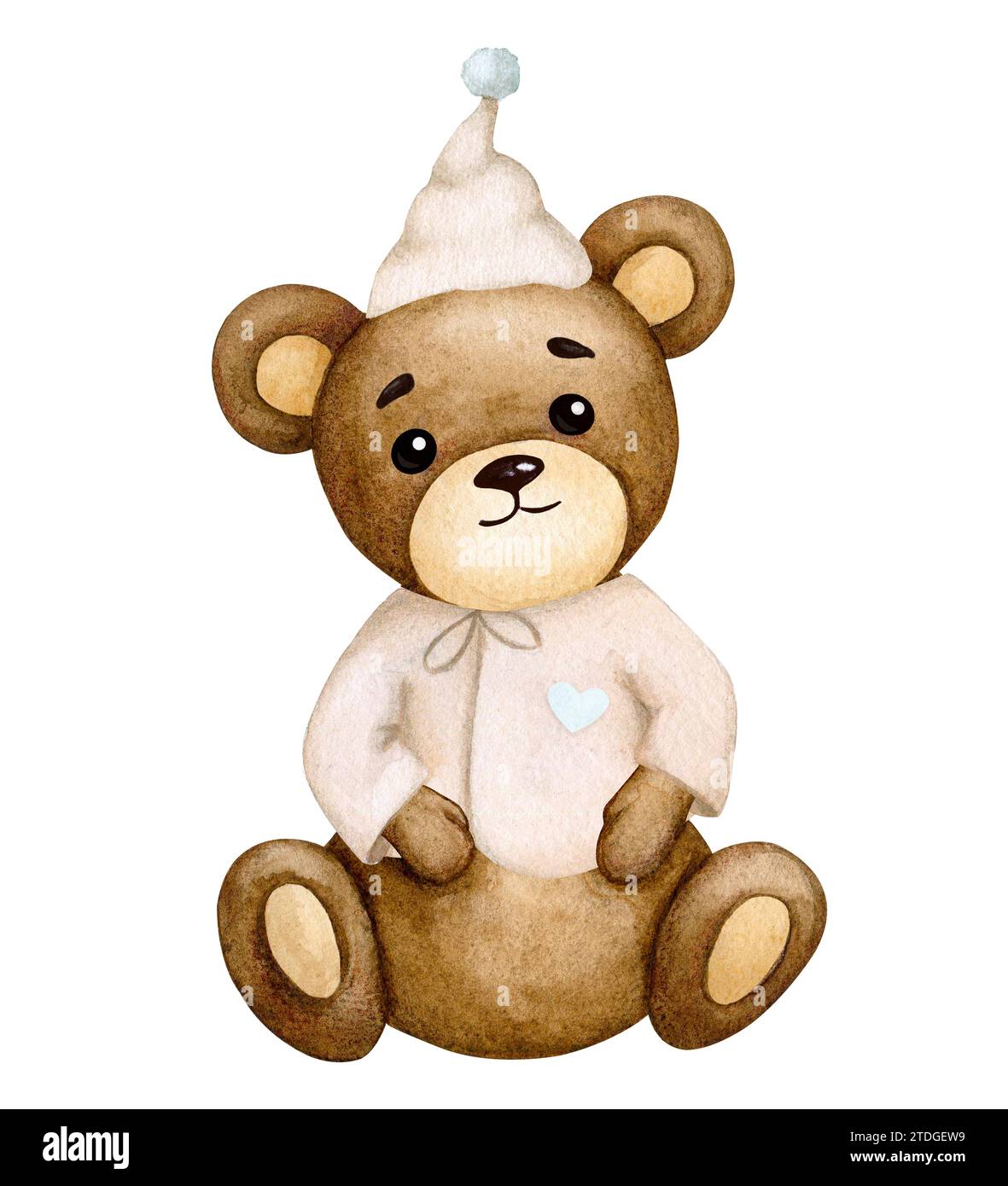 Mignon bébé ours en pyjama. Garçon. Illustration pour enfants aquarelle. Baby shower, anniversaire, fête des enfants. Élément de conception pour invitations, cartes, pa Banque D'Images