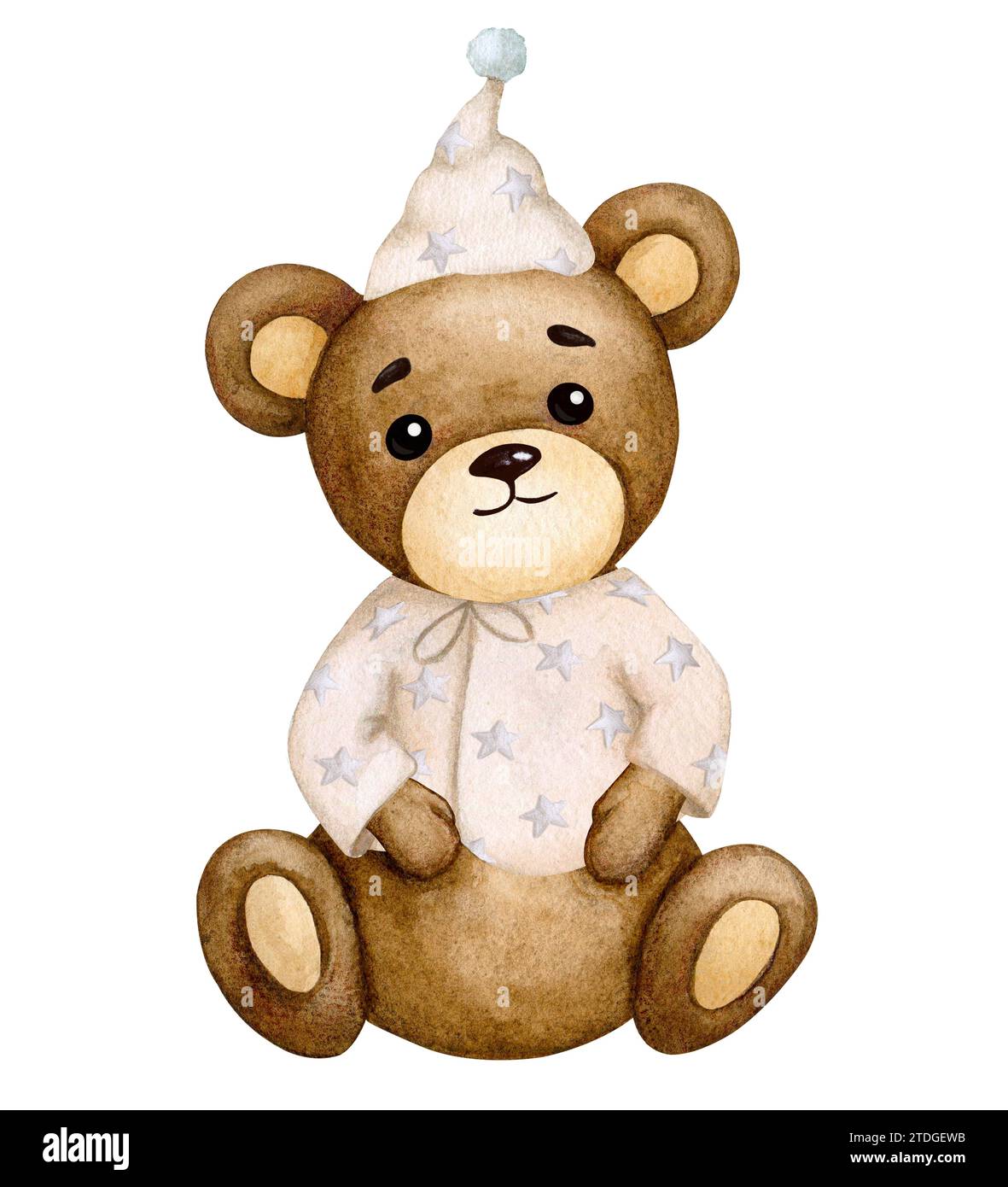 Mignon bébé ours en pyjama. Garçon. Illustration pour enfants aquarelle. Baby shower, anniversaire, fête des enfants. Élément de conception pour invitations, cartes, pa Banque D'Images