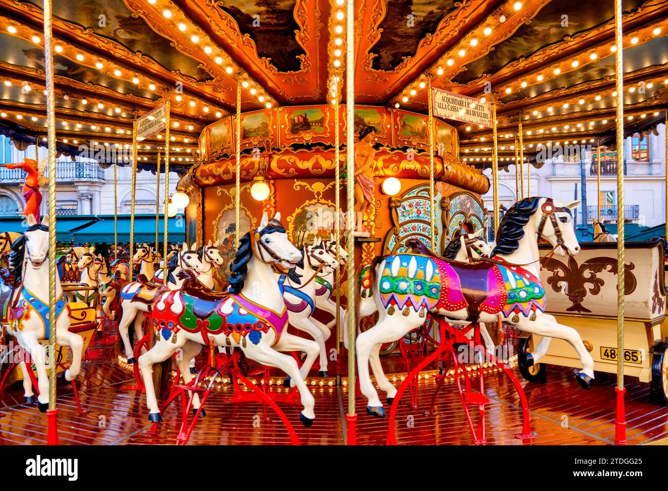Carrousel sur la Piazza Navona pour le marché de Noël, Rome, Italie Banque D'Images