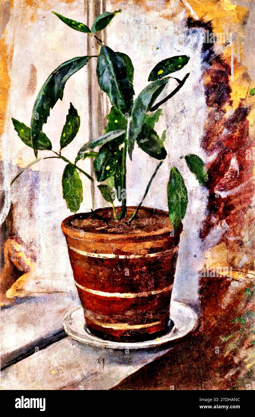 Plante en pot sur le rebord de la fenêtre, 1881-82, (peinture) par l'artiste Munch, Edvard (1863-1944) / Norvégien. Illustration de Vecteur