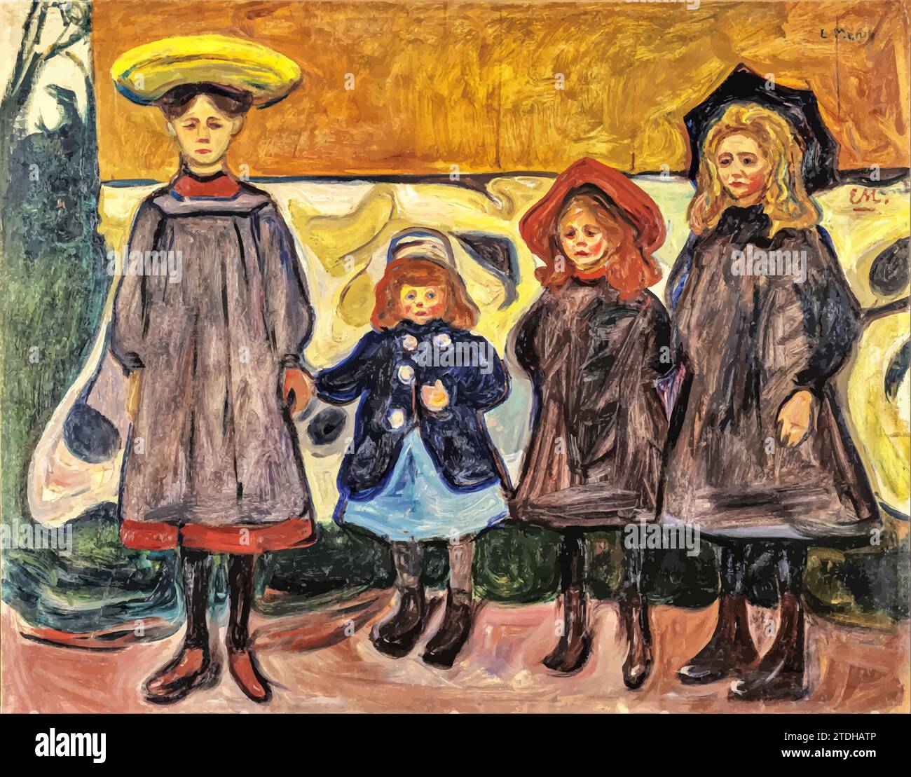 Quatre filles dans Asgardstrand, 1903 (peinture) par l'artiste Munch, Edvard (1863-1944) / norvégien. Illustration de Vecteur