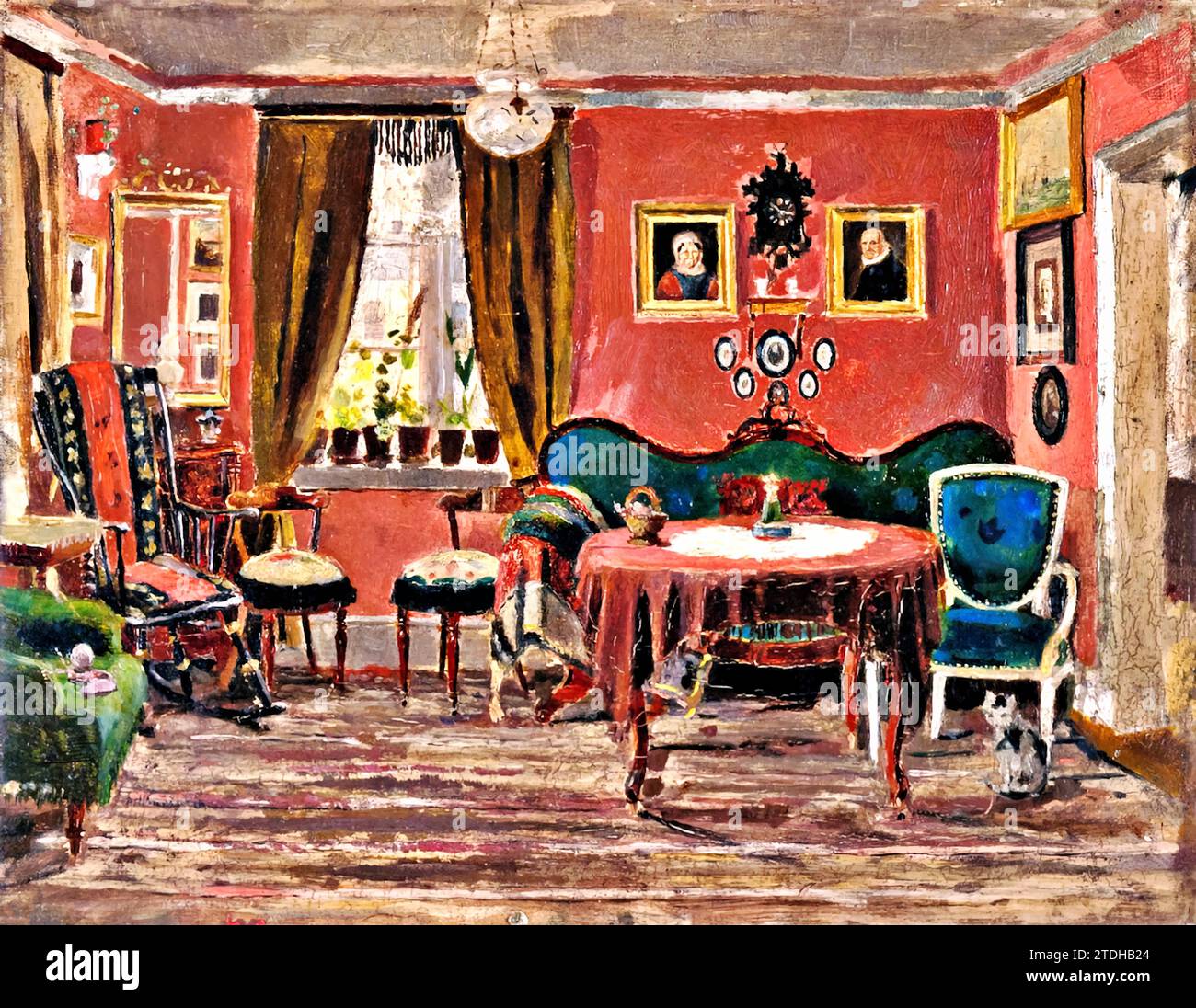 Le salon des Miss Munch à Pilestredet, 1881 (peinture) de l'artiste Munch, Edvard (1863-1944) / Norvégien. Illustration de Vecteur