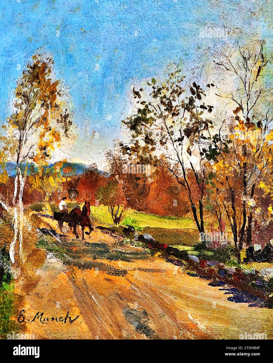 Cheval et chariot sur une route de campagne, 1880 – Edvard Munch Illustration de Vecteur