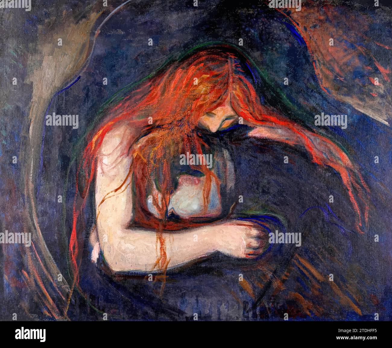 Vampire, 1893-1894 (peinture) de l'artiste Munch, Edvard (1863-1944) / Norvégien. Illustration de Vecteur