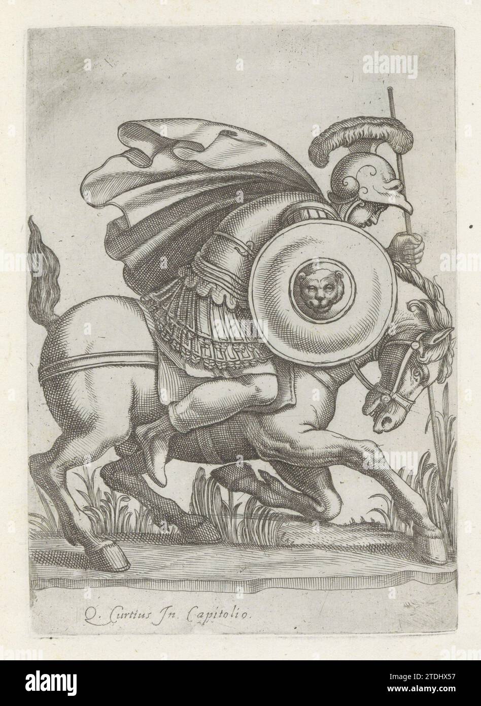 Relief avec l'acte de Marcus Curtius, Anonyme, 1584 relief sur le Lacus Curtius, un monument sur le forum Romanum à Rome. Marcus Curtius, à cheval et en armure complète, plonge dans la fissure sur le forum Romanum. L'impression fait partie d'un album. Imprimeur : Italypublisher : Rome gravure sur papier forum romain relief sur le Lacus Curtius, un monument sur le forum Romanum à Rome. Marcus Curtius, à cheval et en armure complète, plonge dans la fissure sur le forum Romanum. L'impression fait partie d'un album. Imprimeur : Italypublisher : Rome gravure sur papier Forum romain Banque D'Images