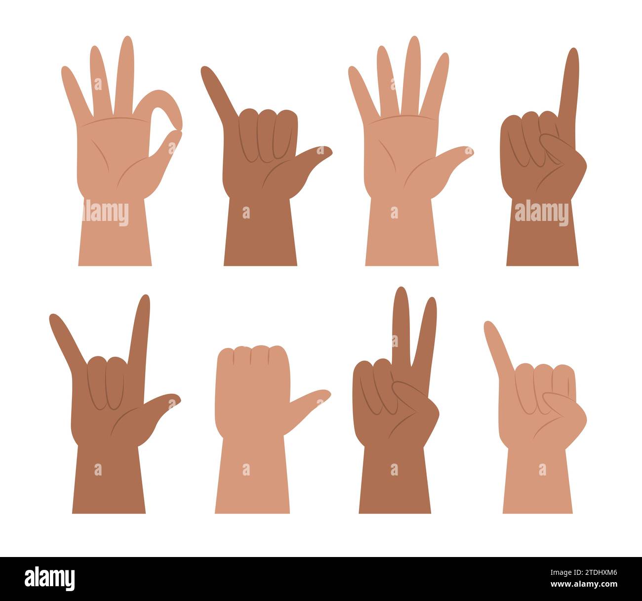 Jeu de mains montrant différents gestes pour compter pour l'illustration du concept de langage des signes Illustration de Vecteur