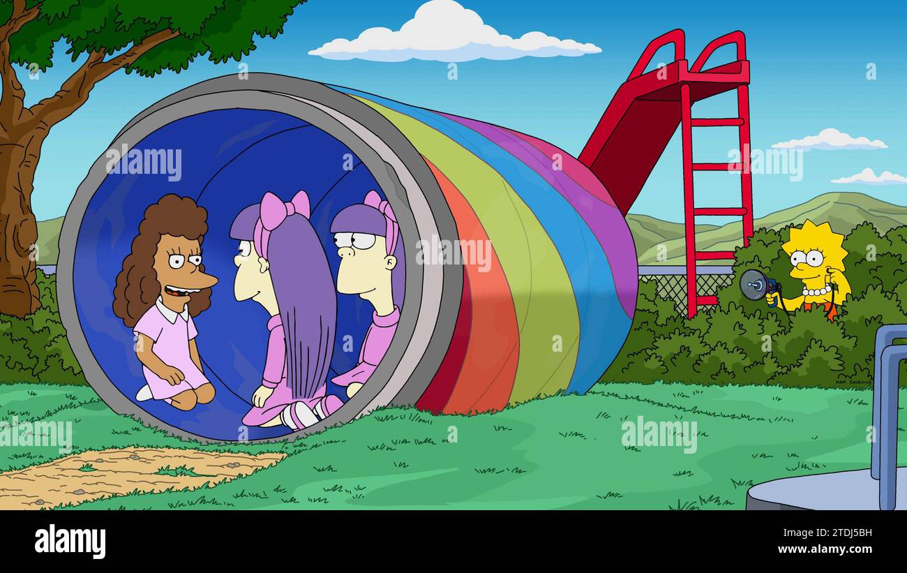 LES SIMPSON, de gauche à droite : Janey Powell (voix : Kimberly Brooks), Sherri et Terri (voix : Grey Delisle), Lisa Simpson (voix : Yeardley Smith), Iron marge, (saison 34, ep. 3506, diffusé le 12 novembre 2023). Photo : ©Fox / Courtesy Everett Collection Banque D'Images