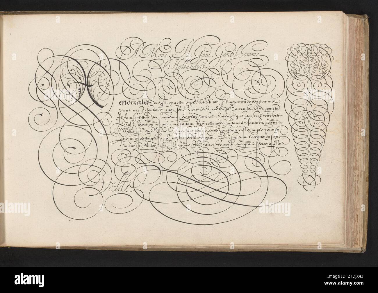 Exemple d'écriture : a Mons H. gout, Simon Frisius, d'après Jan van de Velde (I), 1605 exemple d'écriture avec la salutation : a Mons H. gout gentil-Homme Hollandois. Dans une lettre différente une initiale X et sept lignes de texte en français : xénocrates ce q (oignon) l n'y a ... le texte est encadré par curl. L'impression fait partie d'un album. Imprimeur : Haarlempublisher : Rotterdam gravure sur papier Ecrire exemple avec la salutation : a Mons H. gout gentil-Homme Hollandois. Dans une lettre différente une initiale X et sept lignes de texte en français : xénocrates ce q (oignon) l n'y a ... le texte est encadré par curl. Le p Banque D'Images