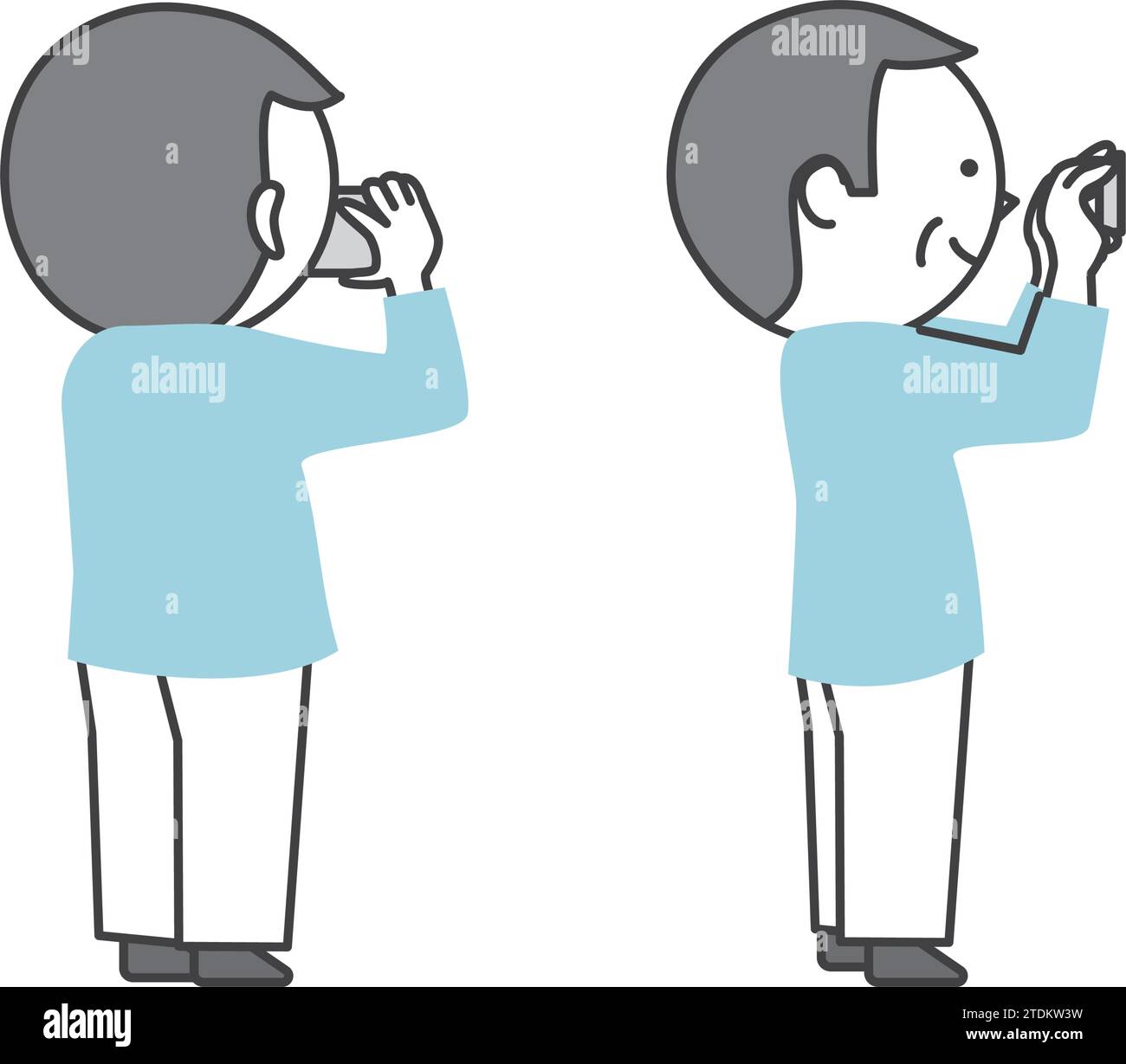 Un homme prenant des photos et des vidéos avec un smartphone. Une illustration senior de style dessin animé simple et mignon. Illustration de Vecteur