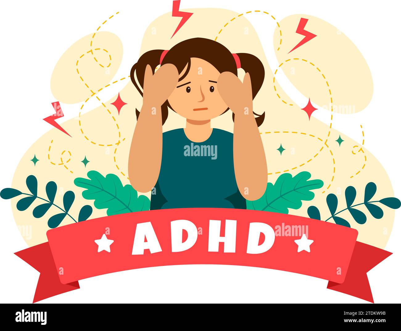 ADHD ou trouble déficitaire de l'attention avec hyperactivité Illustration vectorielle avec le comportement impulsif et hyperactif des enfants en santé mentale et en psychologie Illustration de Vecteur