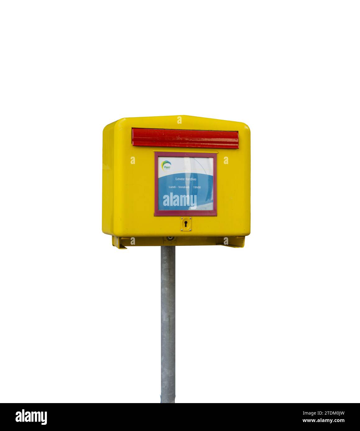 Boîte aux lettres jaune de la poste luxembourgeoise avec un fond transparent Banque D'Images