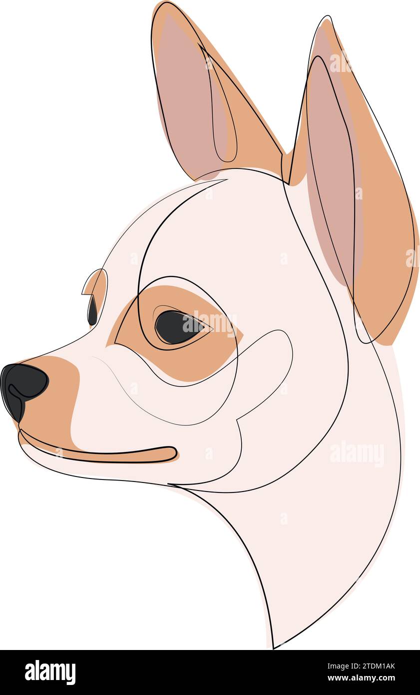 Ligne continue Chihuahua. Illustration vectorielle de petit chien de style minimal à une seule ligne. Portrait Illustration de Vecteur