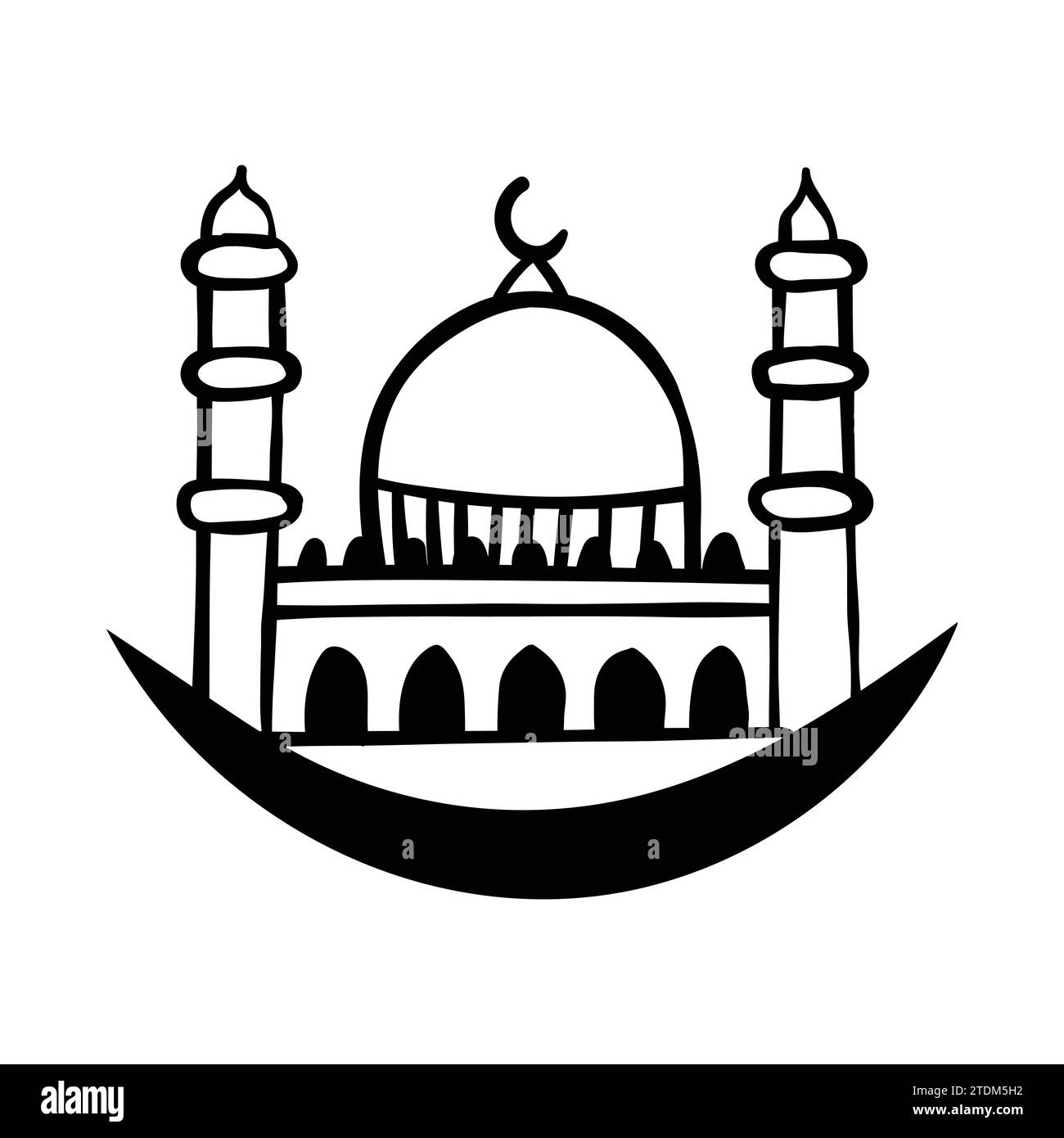 Doodle de mosquée musulmane isolé sur un fond blanc. Dessin vectoriel de contour noir simple. Esquissez à l'encre. Illustration de Vecteur