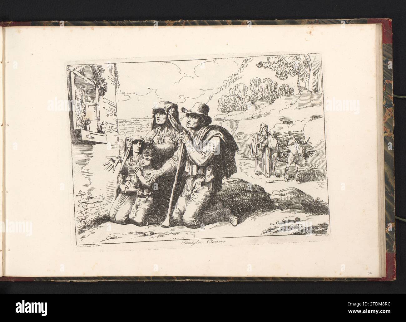 FAMILLE ACHETEUSE, Bartolomeo Pinlli, 1819 famille de la région de Ciociaria, priant le long d'une route pour un petit autel dans lequel Marie et l'enfant Christ sont représentés. Un homme avec un âne emballé marche sur la route. L'impression fait partie d'un album. Rome paper gravure Latium Une famille de la région de Ciociaria, priant le long d'une route pour un petit autel dans lequel Marie et l'enfant Christ sont représentés. Un homme avec un âne emballé marche sur la route. L'impression fait partie d'un album. Gravure de papier Rome Latium Banque D'Images