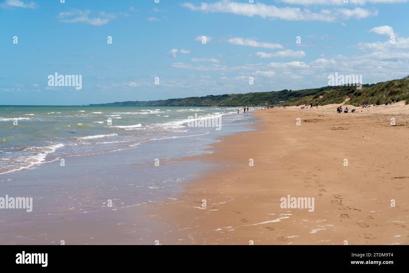 Paysage de la plage d'Omaha qui était l'une des cinq zones de l'invasion alliée de la France occupée par les Allemands lors du débarquement de Normandie le 6 juin 1944. C'est Banque D'Images