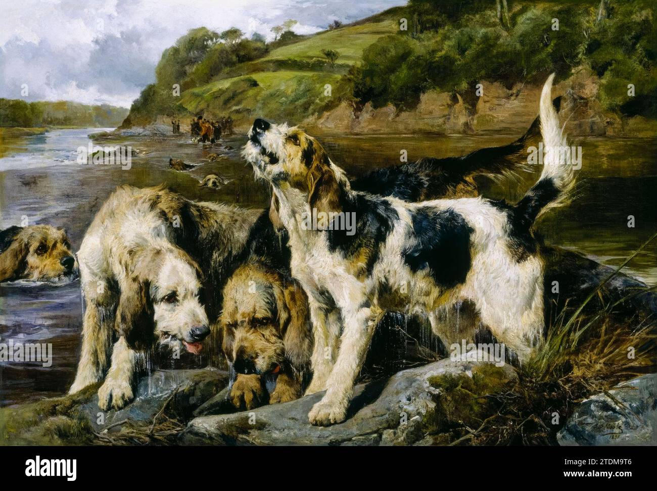 John Sargent Noble painting, Otter Hunting (On the Scent), huile sur toile, 1881 Banque D'Images