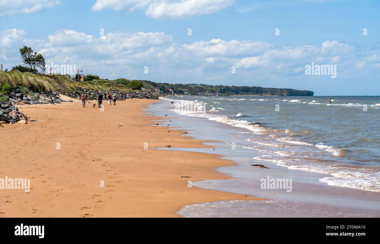 Paysage de la plage d'Omaha qui était l'une des cinq zones de l'invasion alliée de la France occupée par les Allemands lors du débarquement de Normandie le 6 juin 1944. C'est Banque D'Images
