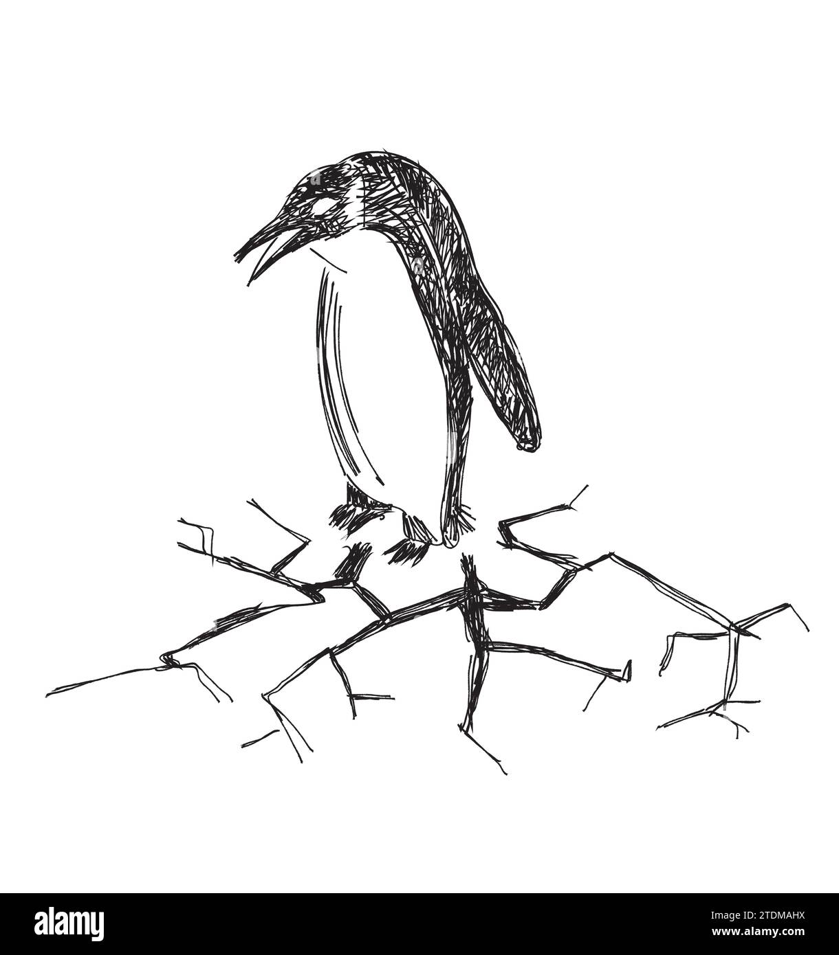 Le pingouin est assis sur une banquise fondante Illustration de Vecteur