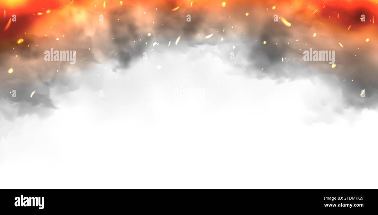 Fumée réaliste noire, nuages de poussière isolés sur fond blanc. Pollution par le smog ou le brouillard sale. Pollution de l'air, effet de brume. Fumée provenant d'un incendie ou d'une explosion Illustration de Vecteur