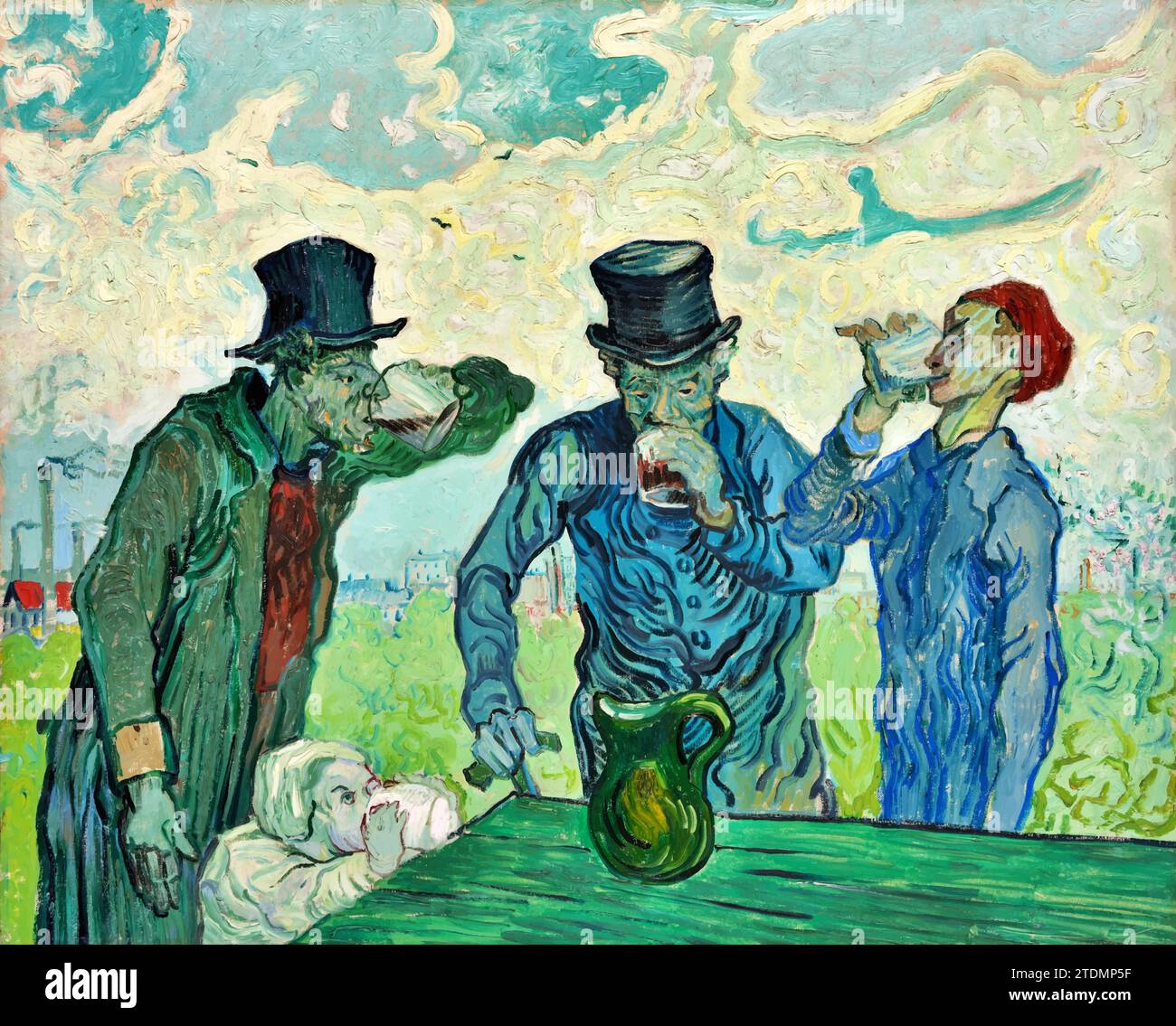 Les buveurs, 1890 (peinture) de l'artiste Gogh, Vincent van (1853-90) / Néerlandais. Illustration de Vecteur