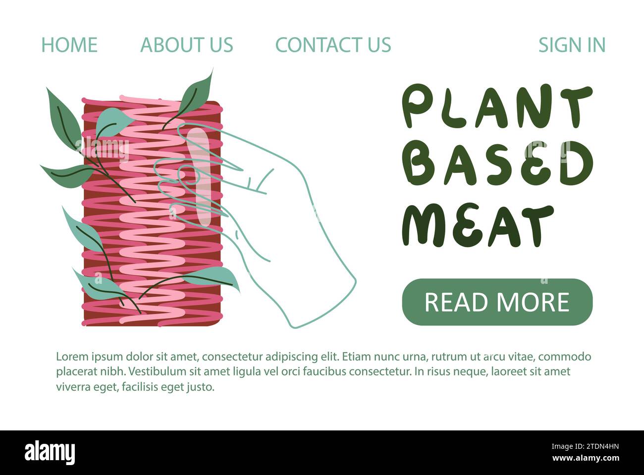 Illustration vectorielle de modèle de page d'arrivée de viande basée sur des plantes Illustration de Vecteur