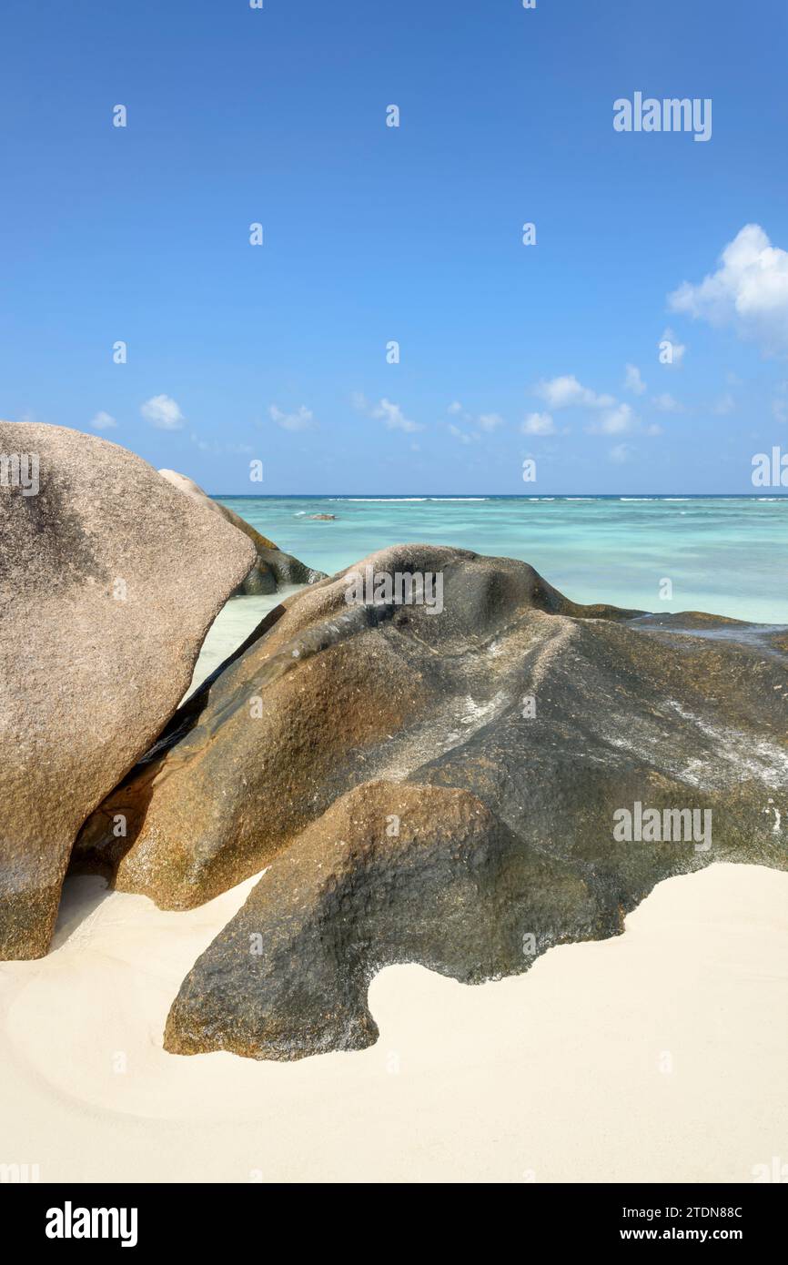 Plage d'Anse Source d'argent, île de la Digue, Seychelles, Océan Indien Banque D'Images
