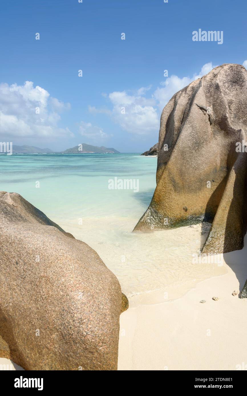 Plage d'Anse Source d'argent, île de la Digue, Seychelles, Océan Indien Banque D'Images