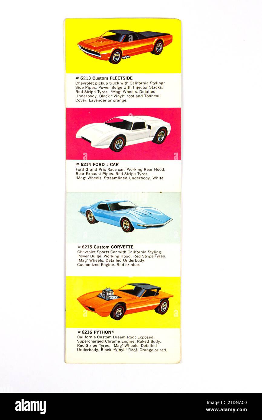 livret vintage 1967 1968 brochure catalogue international pour les roues chaudes redline voitures en métal moulé sous pression et hot rods par mattel inc Banque D'Images