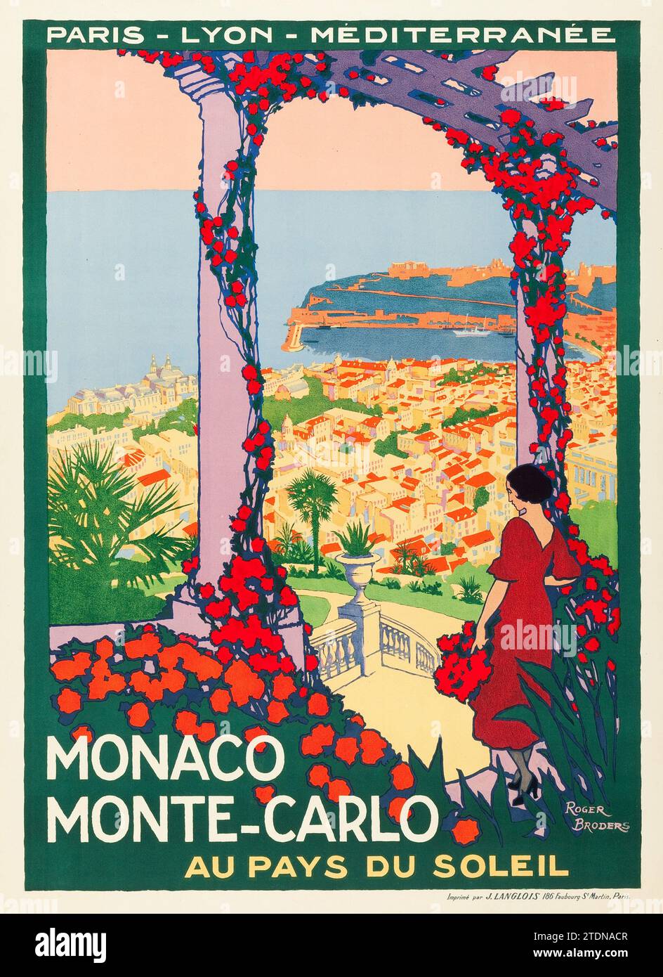 Monaco Monte-Carlo Travel Poster (Paris Lyon Mediteranée Rail Line, Circa 1922) oeuvre de Roger Broders Banque D'Images