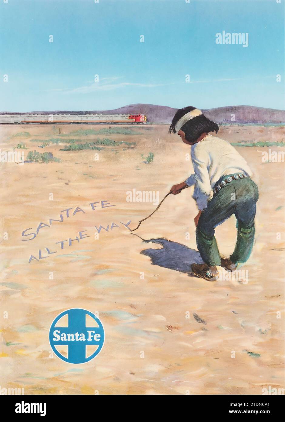 Santa Fe Railway - affiche de chemin de fer (début des années 1950). Affiche publicitaire - 'Santa Fe All the Way' Banque D'Images