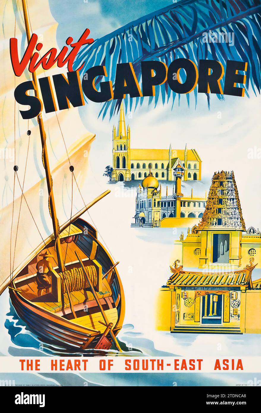 VISITEZ SINGAPOUR - le cœur de l'Asie du Sud-est - affiche de voyage vintage, 1954 Banque D'Images