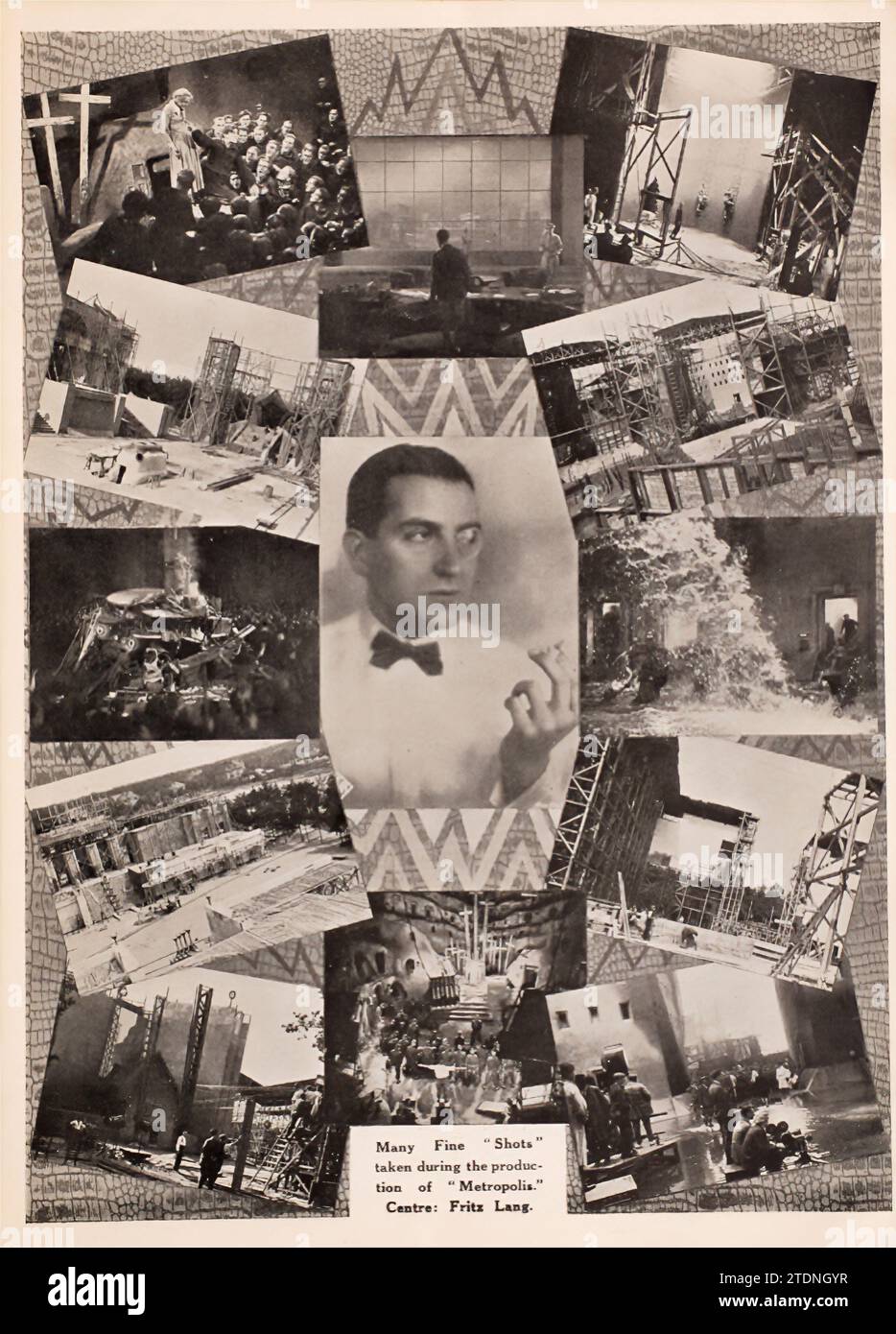 Fritz Lang et scènes du film Metropolis Metropolis est un 1927 film muet de science-fiction allemand réalisé par Fritz Lang et écrit par Thea von Harbou en collaboration avec Lang du roman de von Harbou de 1925 du même nom (qui a été écrit intentionnellement comme un traitement). Il met en vedette Gustav Fröhlich, Alfred Abel, Rudolf Klein-Rogge et Brigitte Helm. Erich Pommer l'a produit dans les studios Babelsberg pour Universum film A.G. (UFA). Le film muet est considéré comme un film pionnier de science-fiction, étant parmi les premiers longs métrages de ce genre. Le tournage a eu lieu o Banque D'Images