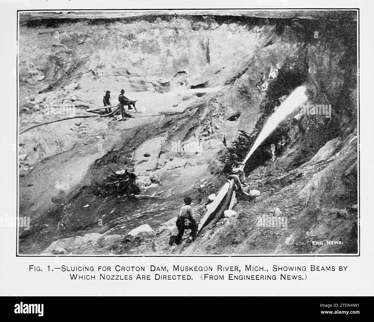 Écluse pour le barrage Croton, rivière Muskegon, Michigan montrant les faisceaux par lesquels les buses sont dirigées. Extrait du livre ' The Storage of water for irrigation purposes ' de Fortier, Samuel ; Bixby, F. L ; United States. Office of Experiment stations ; États-Unis. Ministère de l'Agriculture Banque D'Images