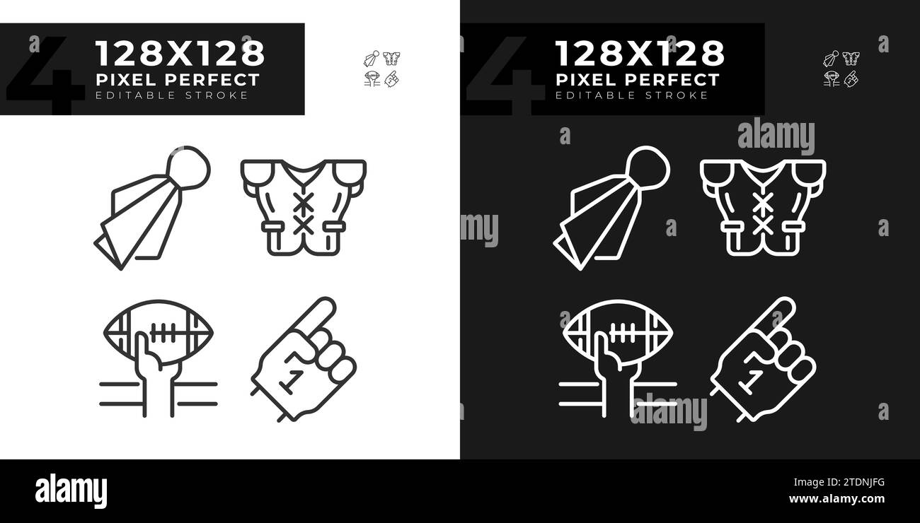 Icônes linéaires des éléments de jeu de football définies pour le mode sombre et clair Illustration de Vecteur