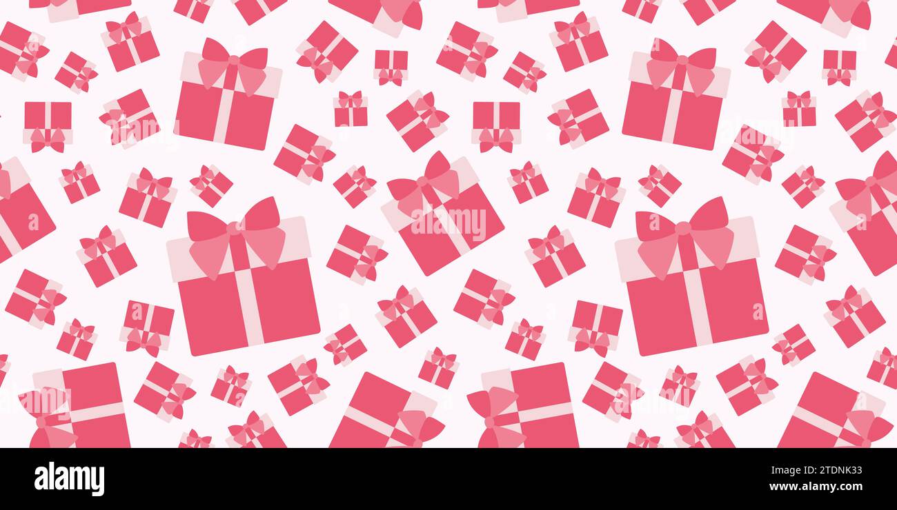 Motif sans couture Saint-Valentin. Boîte cadeau rose avec ruban. Vector illustration plate pour créer des dessins charmants et romantiques, cartes de voeux, cadeau wra Illustration de Vecteur