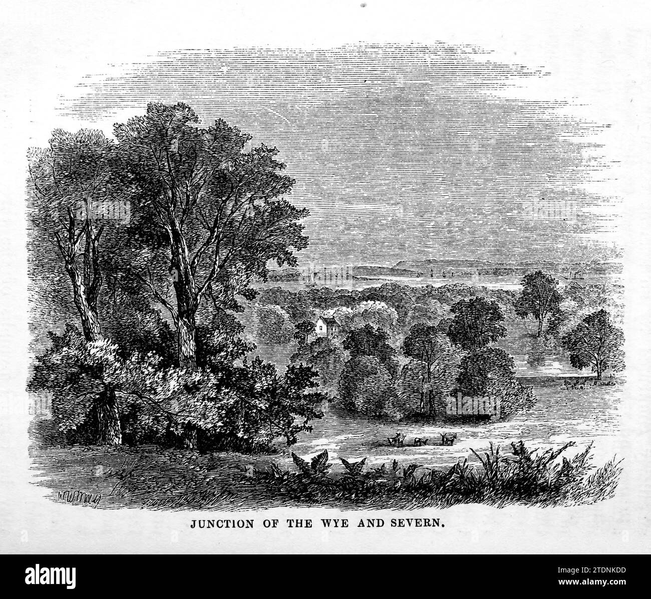 Jonction de la Wye et de la Severn d'après le livre la vallée de la Severn : une série de croquis, descriptifs et picturaux, du cours de la Severn : contenant des notices de ses caractéristiques topographiques, industrielles et géologiques; avec un regard sur ses associations historiques et légendaires par Randall, John, 1810-1910 Date de publication 1862 Éditeur J. S. Virtue Banque D'Images