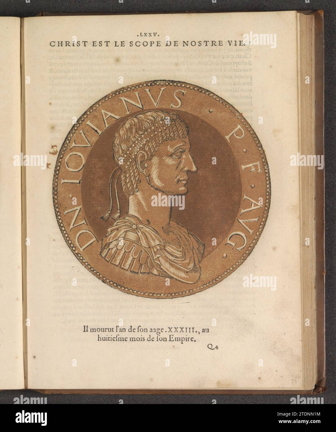 Portrait de l'empereur Jovianus, 1559 Portrait de l'empereur Jovianus, sur une pièce de monnaie avec bord. L'estampe fait partie d'un livre sur les empereurs de Jules César à Charles V et son frère Ferdinand. Impression typographique papier Anvers Portrait de l'empereur Jovianus, sur une pièce de monnaie avec bord. L'estampe fait partie d'un livre sur les empereurs de Jules César à Charles V et son frère Ferdinand. Impression typographique papier Anvers Banque D'Images