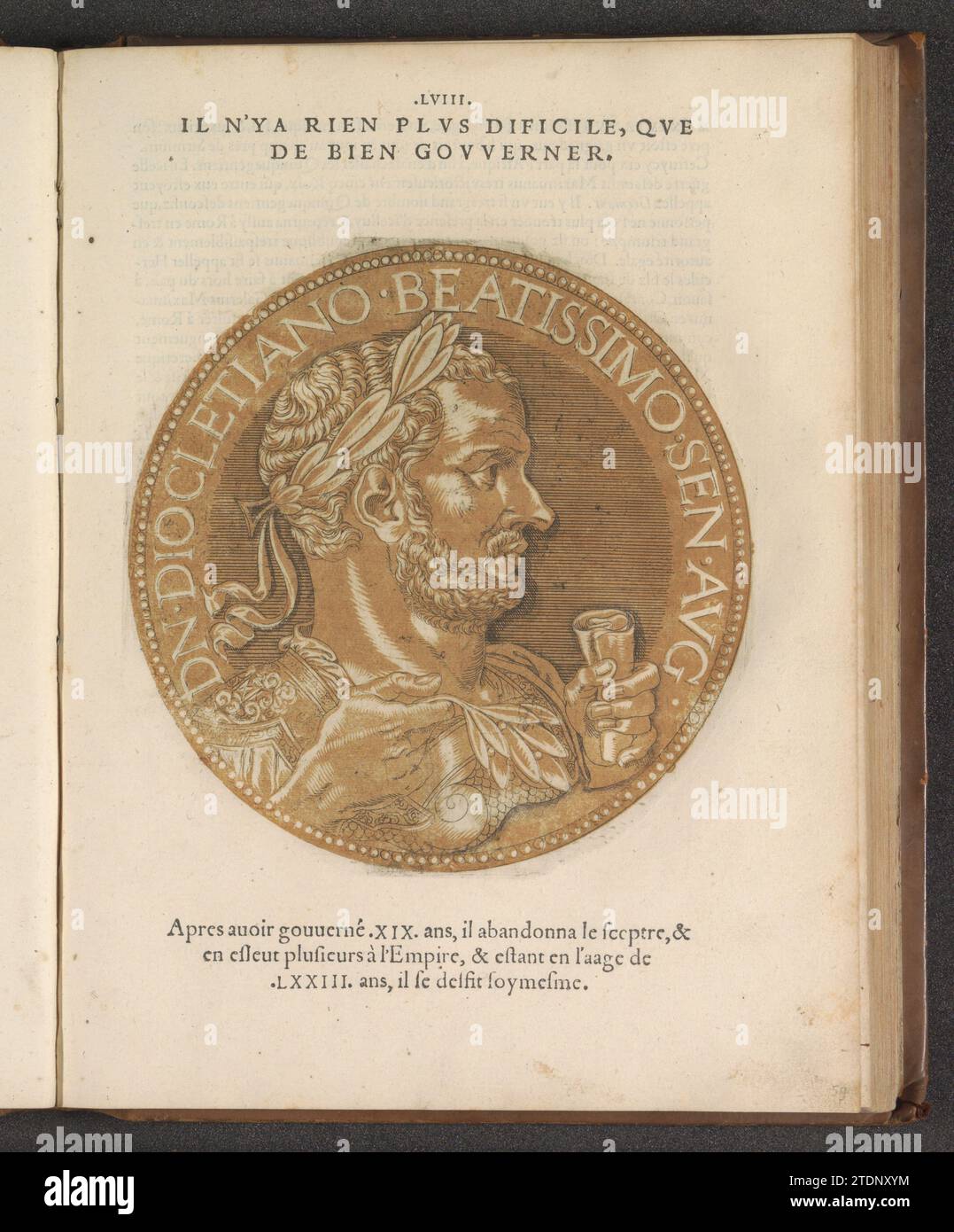 Portrait de l'empereur Dioclétien, 1559 Portrait de l'empereur Dioclétien, sur une pièce de monnaie avec chant. L'estampe fait partie d'un livre sur les empereurs de Jules César à Charles V et son frère Ferdinand. Anvers gravure sur papier / impression typographique Portrait de l'empereur Dioclétien, sur une pièce de monnaie avec bord. L'estampe fait partie d'un livre sur les empereurs de Jules César à Charles V et son frère Ferdinand. Gravure sur papier Anvers / impression typographique Banque D'Images