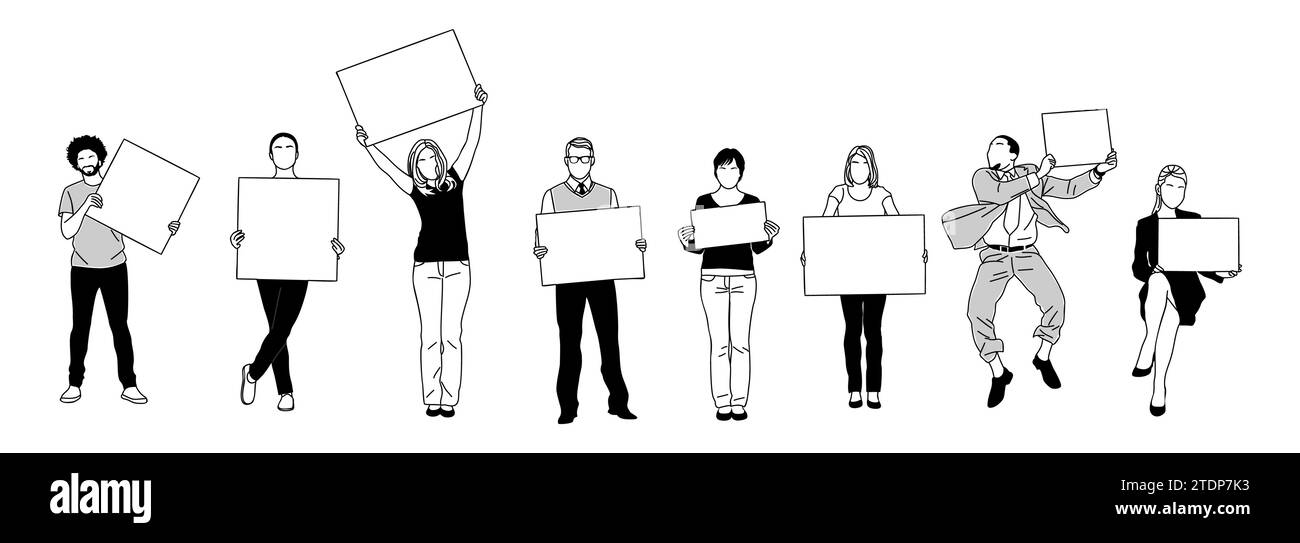 Les personnes détenant l'ensemble de vecteur de bannière publicitaire vierge Illustration de Vecteur