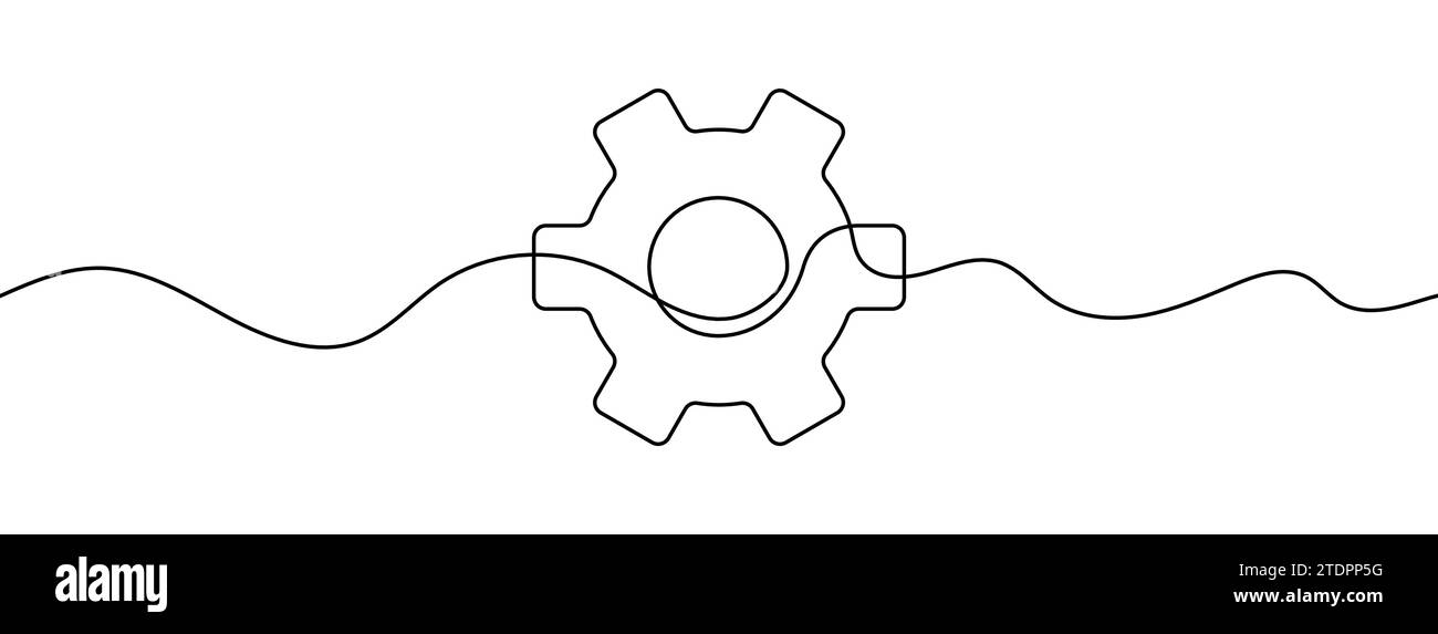 Dessin au trait modifiable continu de la roue dentée. Un arrière-plan ...