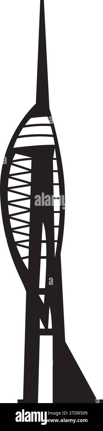 Dessin plat noir simple de la TOUR SPINNAKER, PORTSMOUTH Illustration de Vecteur