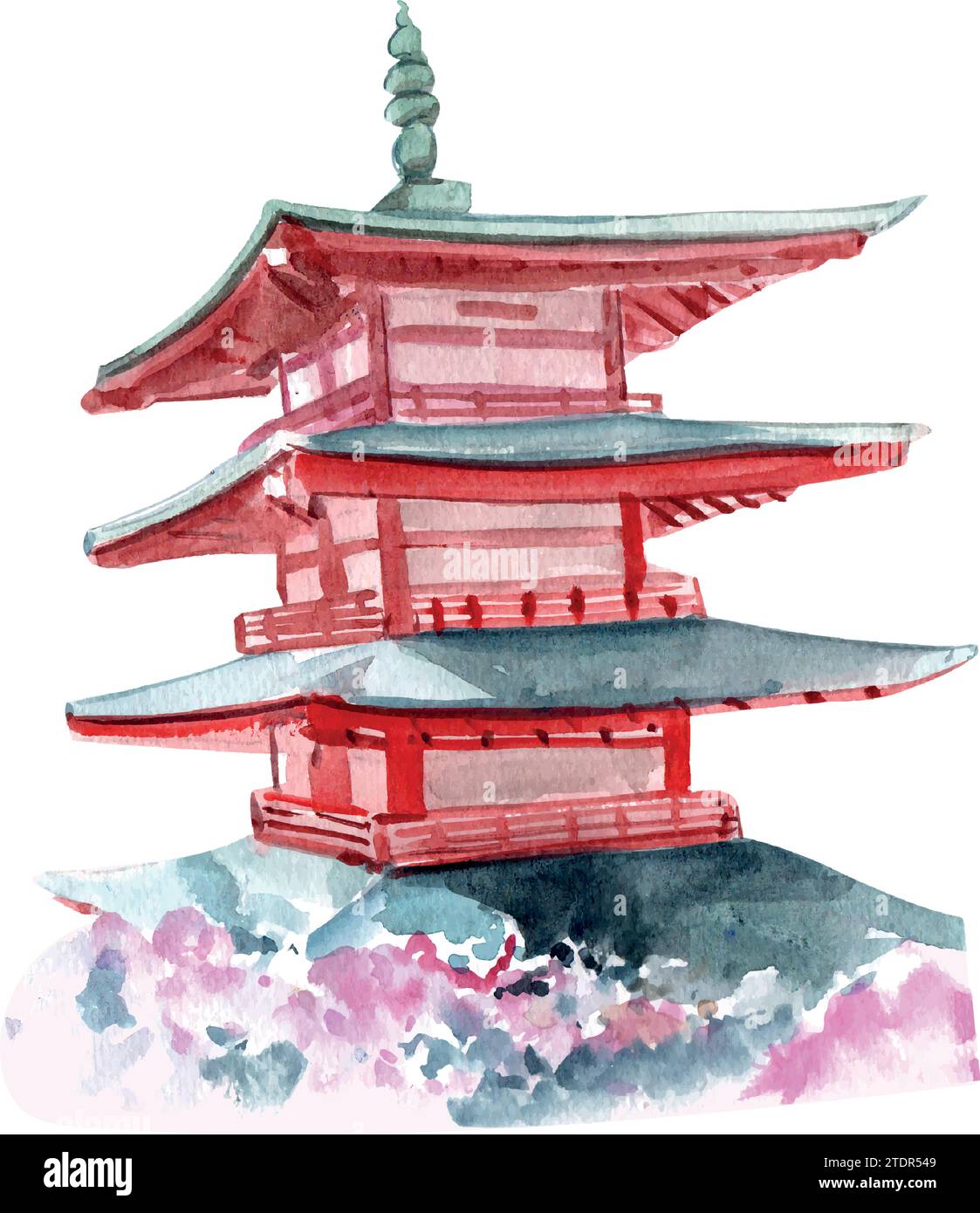 Dessin plat de style aquarelle de la PAGODE CHUREITO, FUJIYOSHIDA Illustration de Vecteur