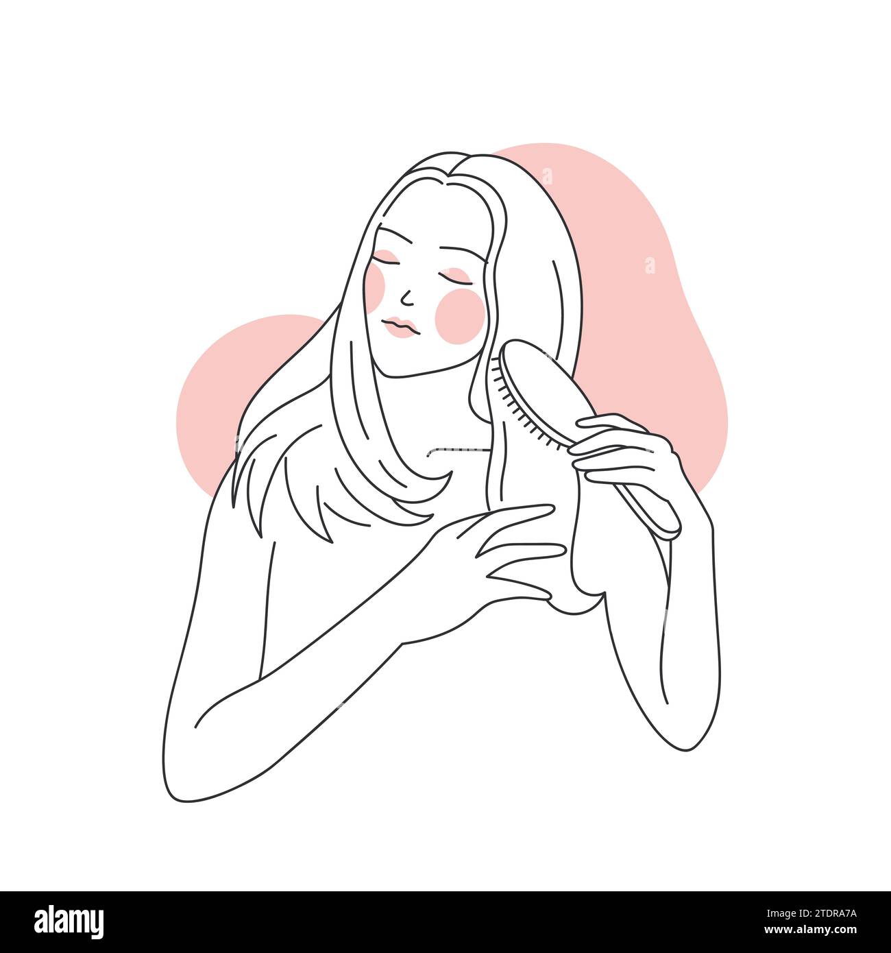 Peigner les cheveux avec du sérum de traitement. Huile profonde pour cheveux sains, illustration vectorielle de ligne de routine de cheveux de beauté Illustration de Vecteur