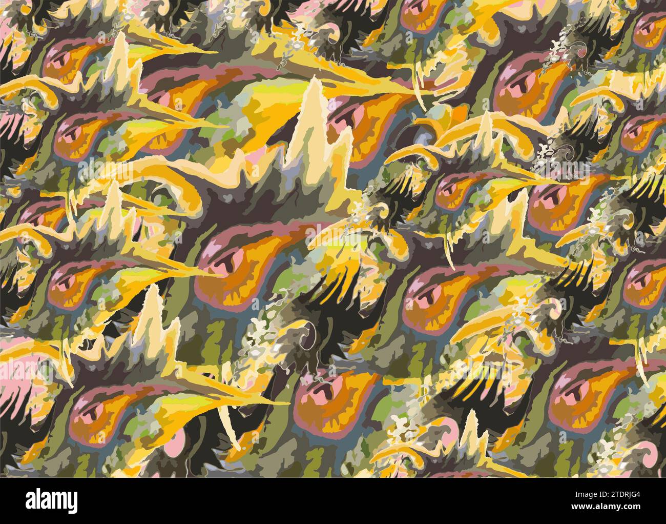 Fond coloré abstrait avec des yeux et des motifs floraux pour les textiles ou les tissus. Toile de fond texturé vibrant comme un motif d'automne pour les concepts d'affaires Banque D'Images