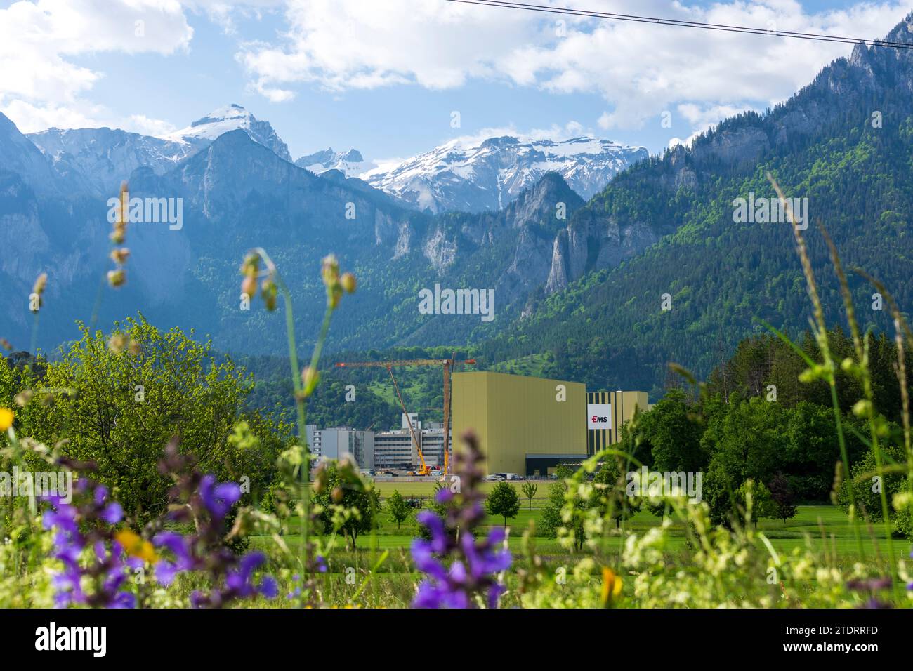 Domat/EMS : usine EMS-Chemie AG, Alpes à Imboden, Graubünden, Grisons, Suisse Banque D'Images