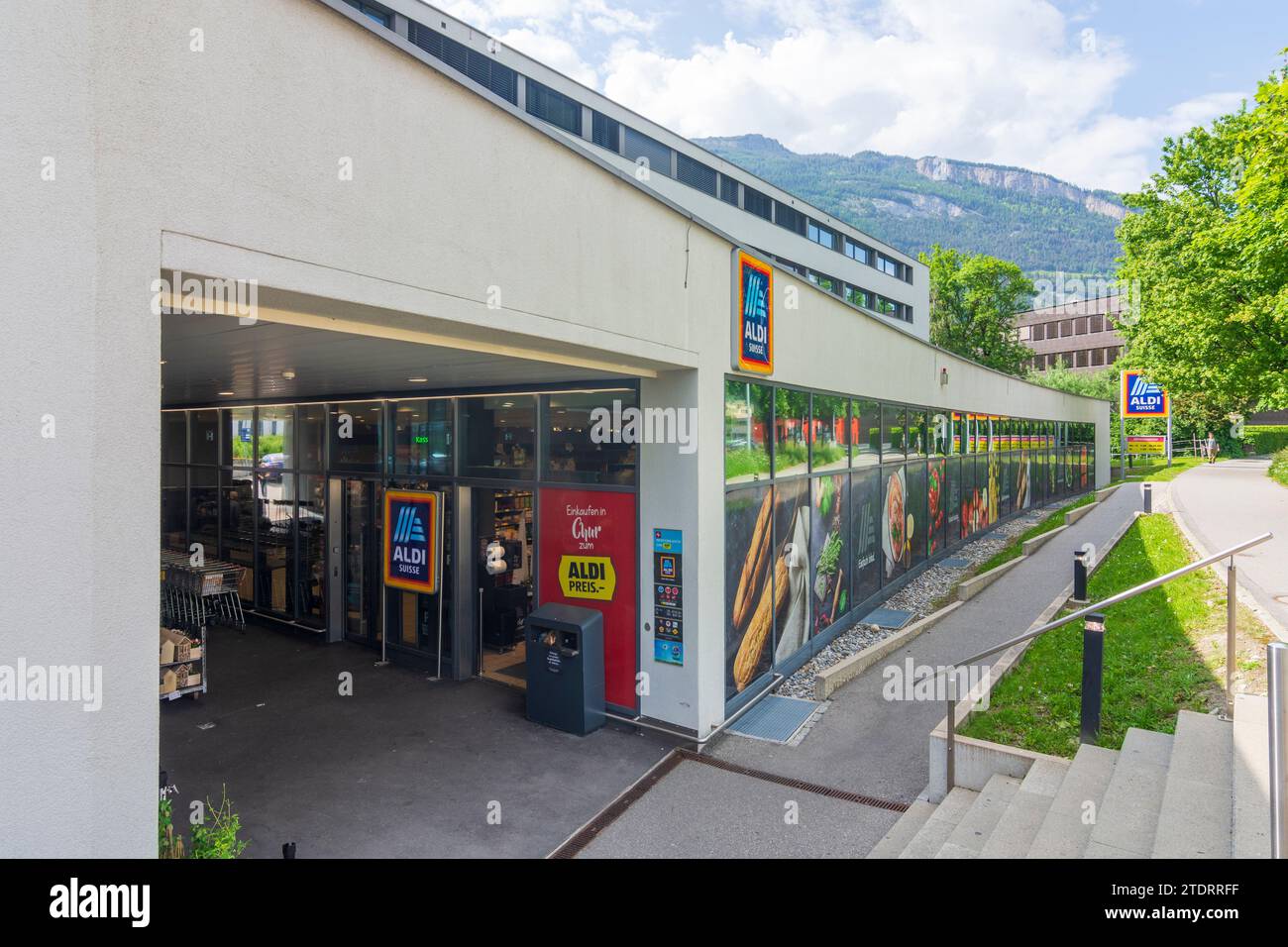 Chur : supermarché Aldi Suisse à Plessur, Graubünden, Grisons, Suisse Banque D'Images