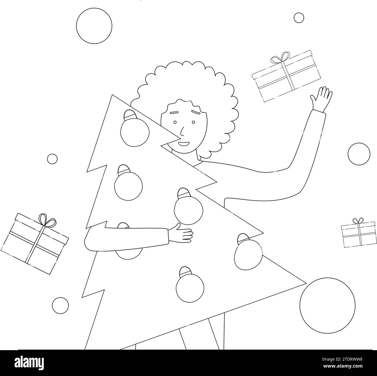 Page de coloriage de Noël, isolé sur fond blanc.personnes heureuses