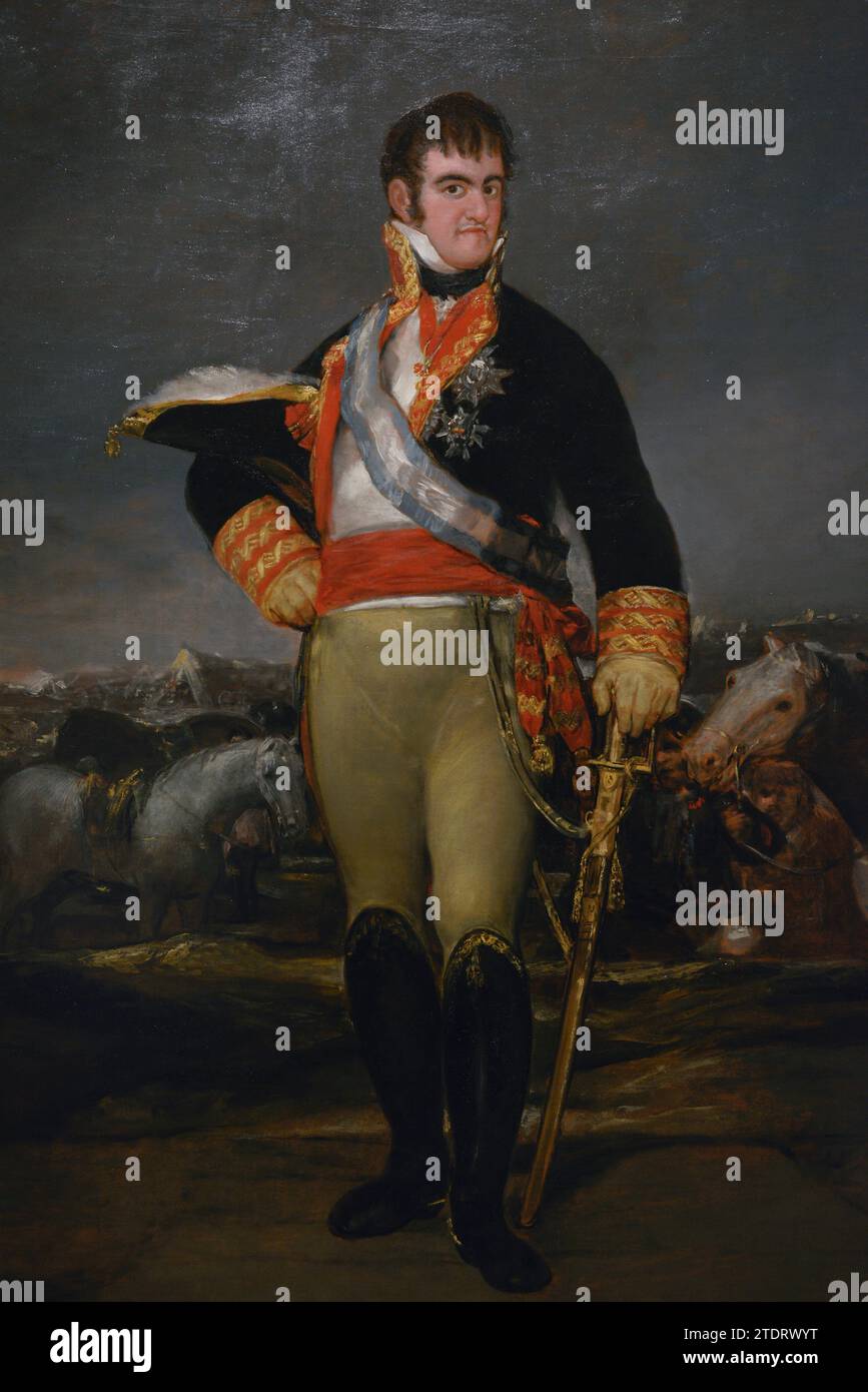 Ferdinand VII (1784-1833). Roi d'Espagne (1808-1833). Ferdinand VII dans un campement. Après 1815. Portrait de Francisco de Goya y Lucientes (1746-1828). Huile sur toile, 207 x 140 cm. Musée du Prado. Madrid. Espagne. Banque D'Images